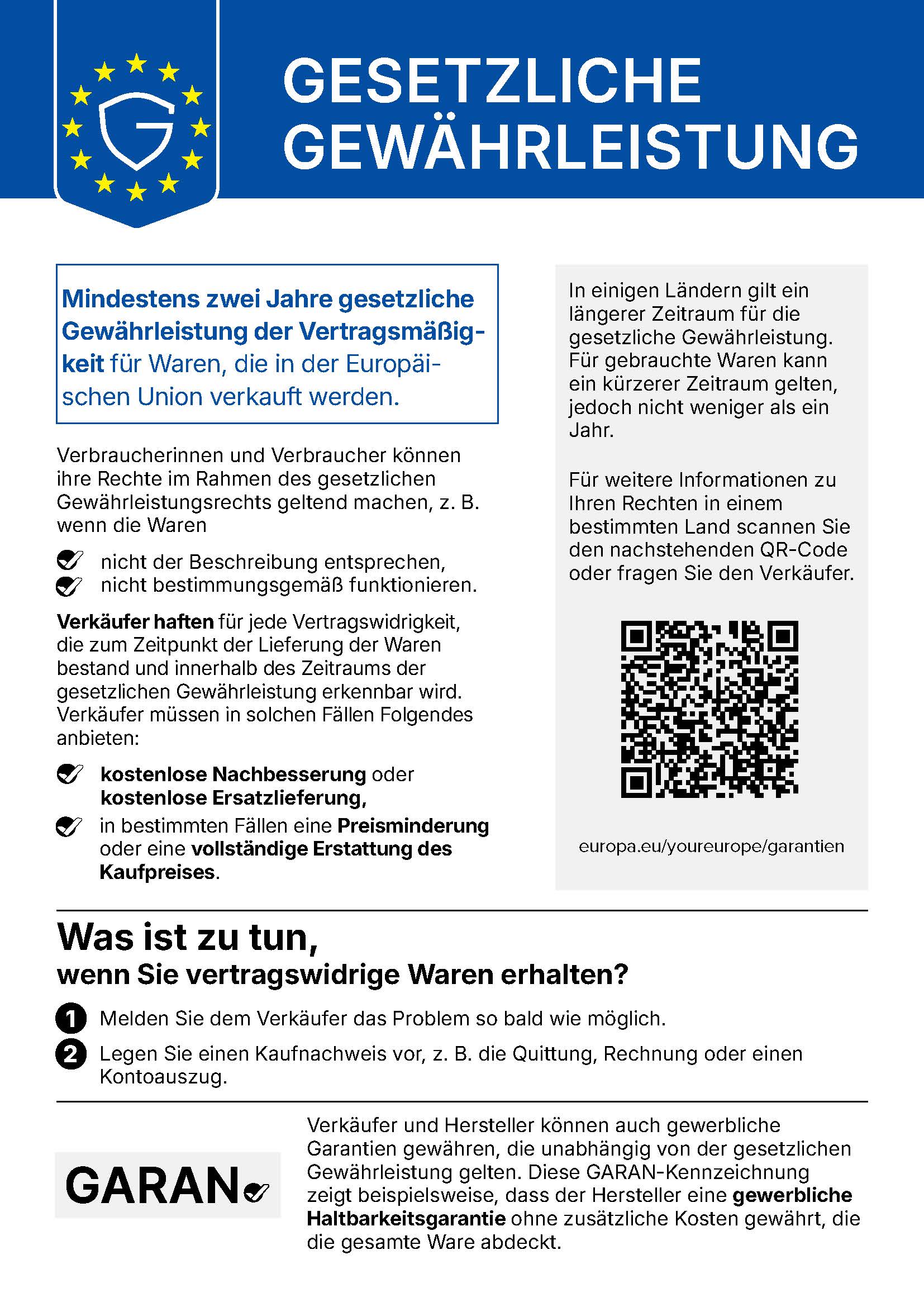 EU-Hinweis zu den gesetzlichen Gewährleistungsrechten